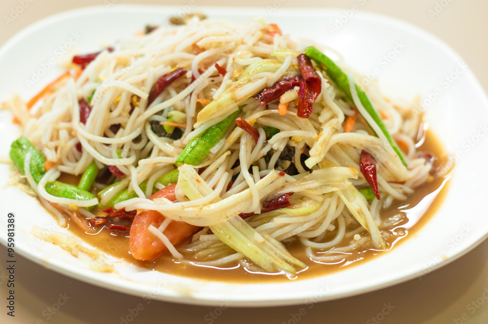 papaya salad hot and spicy mixed from variety of vegetable