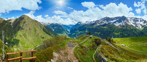 Summer Alps mountain pass panorama.