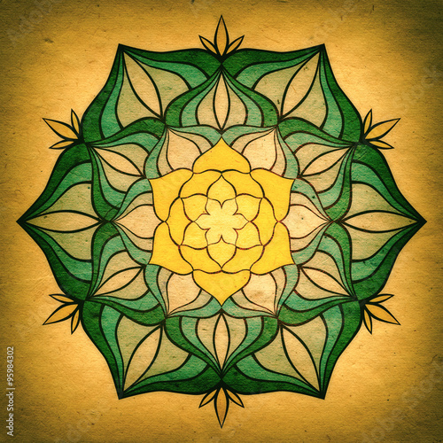 Flower Mandala with old paper background. Ornamental round floral Pattern.