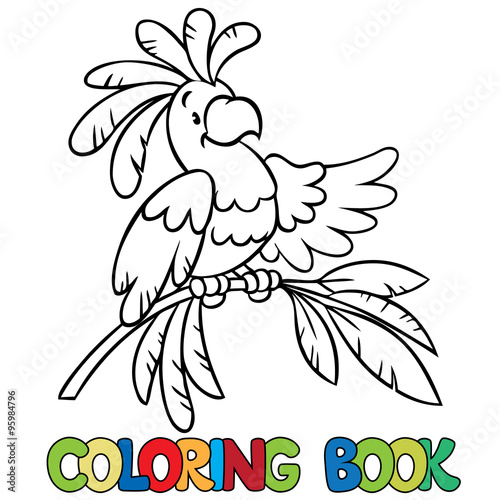 Coloring book or coloring picture of funny parrot