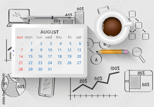 Planning calendar in the computer tablet august