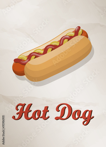 Grunge Cover for Fast Food Menu - hot dog on vintage background.  Vector illustration