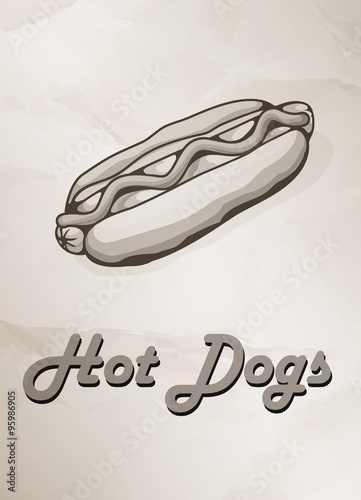 Grunge Cover for Fast Food Menu - hot dog on vintage background.  Vector illustration