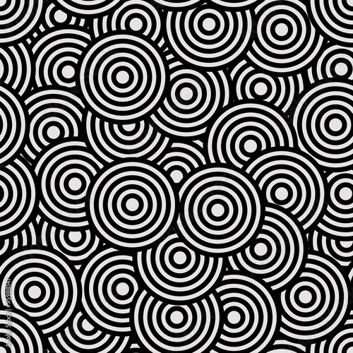 Black and white circles seamless vector pattern design.