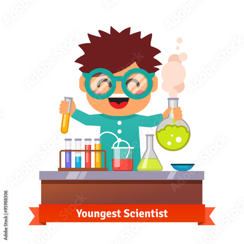 Baby kid doing chemistry experiments