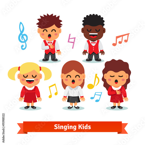 Choir of kids singing. Boys and girls