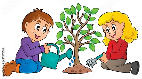 Kids planting tree theme image 1