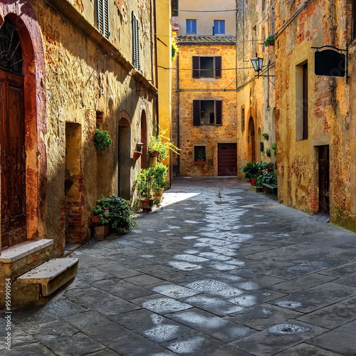Old beautiful city in the sun of Tuscany, Pienza, Italy