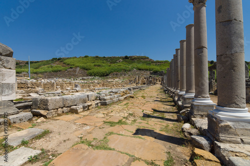 Ancient ruins of Perge. The colonnaded street. Turkey