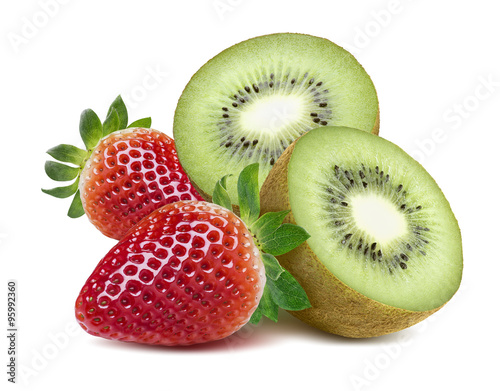 Strawberry and kiwi half isolated on white background