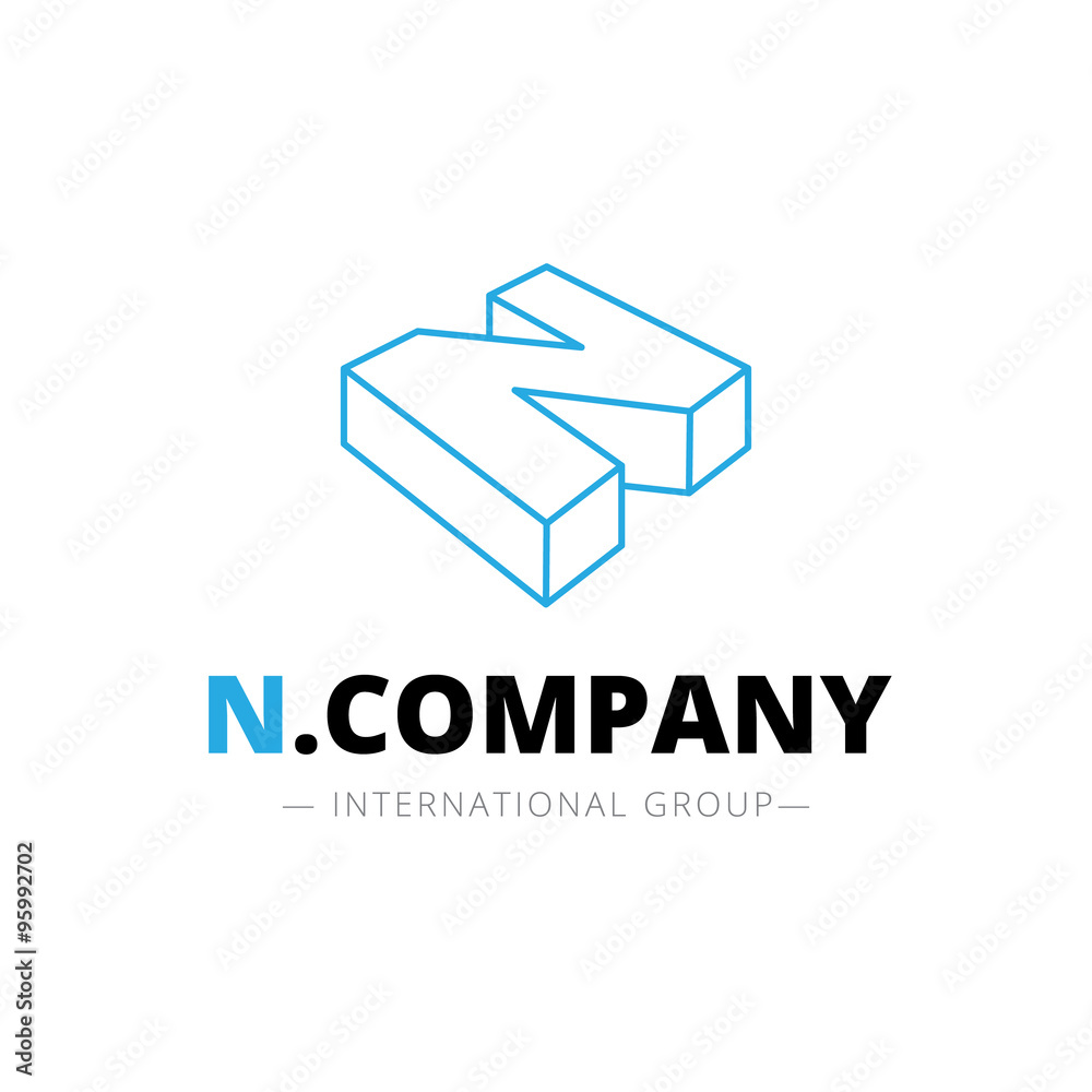 Vector isometric line style N letter logo. Company sign Vector isometric line style N letter logo. Company sign