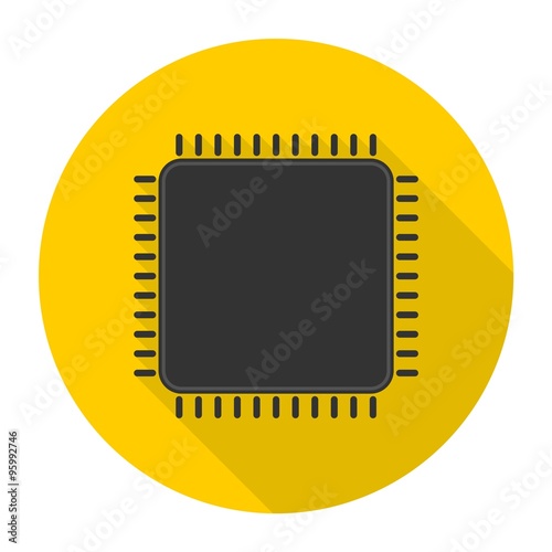 Cpu silhouette icon with long shadow