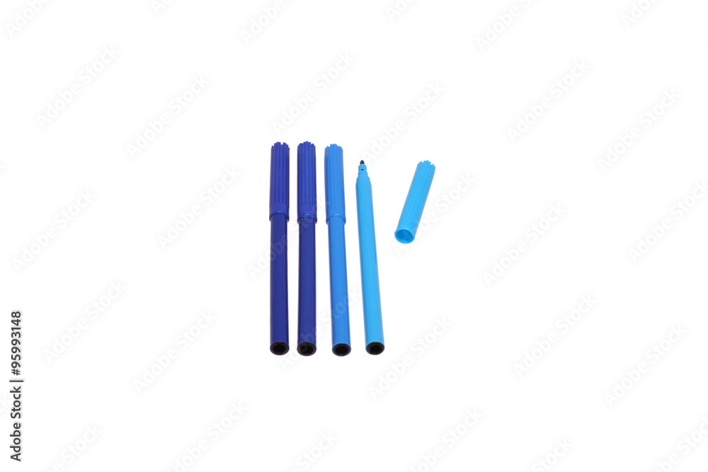 A set of blue pens.