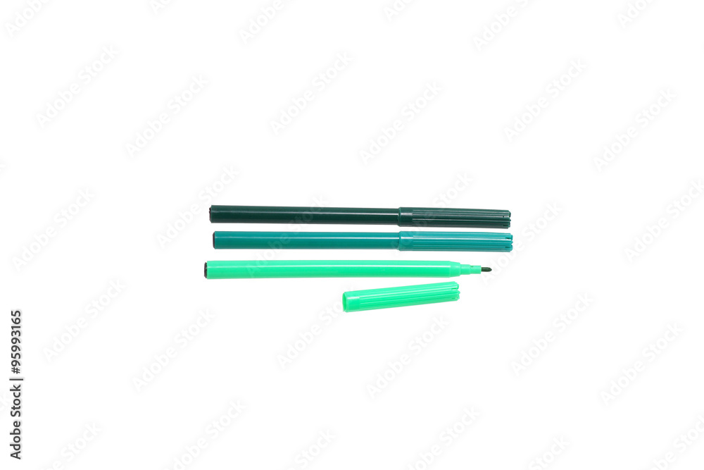 A set of green pens.