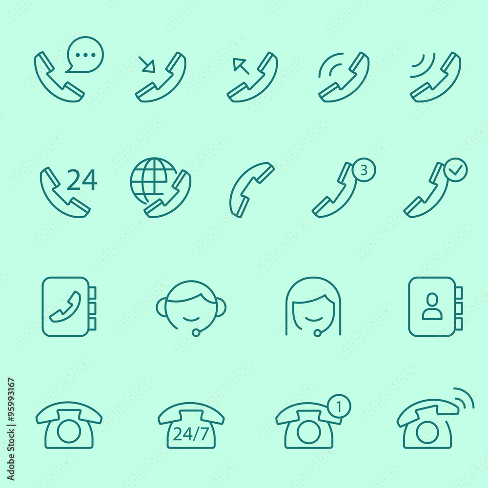 Contact us and communication icons, thin line design Contact us and communication icons, thin line design