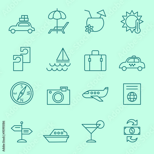 Travel icons, thin line design