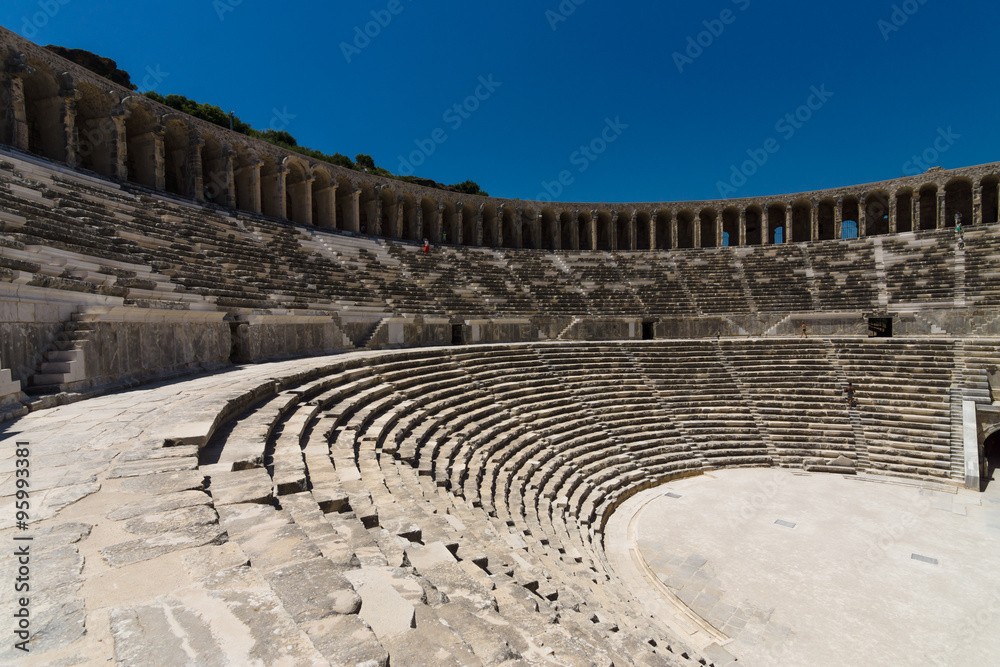 The Roman ancient theater in Aspendos. The province of Antalya. Mediterranean coast of Turkey.