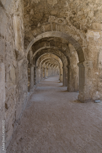 Internal passages in the ancient Roman amphitheater of Aspendos. The province of Antalya. Mediterranean coast of Turkey. © Sergey Kohl