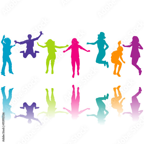 Set of colorful children silhouettes jumping © hibrida