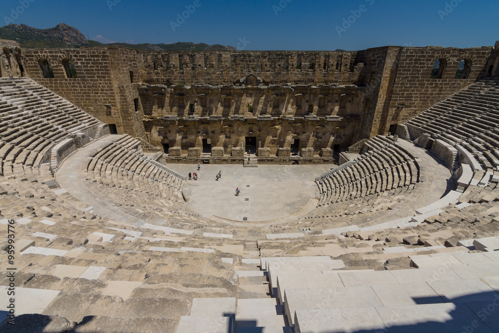 The Roman ancient theater in Aspendos. The province of Antalya. Mediterranean coast of Turkey.