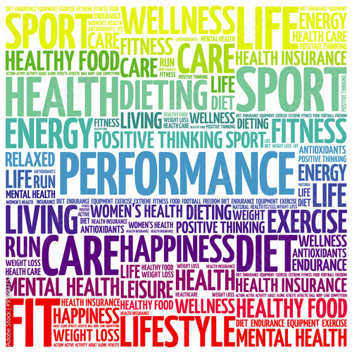 PERFORMANCE word cloud background, health concept