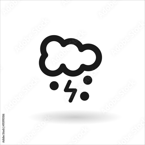 Black cloud lightning and snow line icon