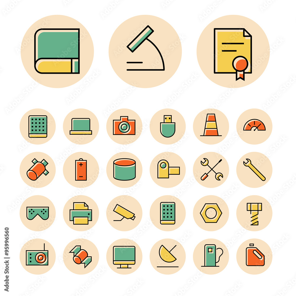 Thin line icons for science and technology Thin line icons for science and technology