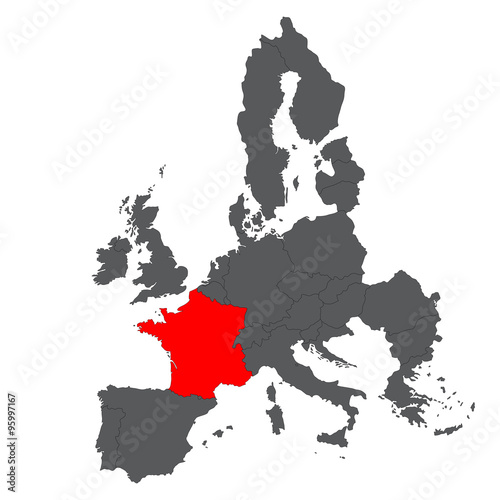 Map of Europe in gray with red France vector