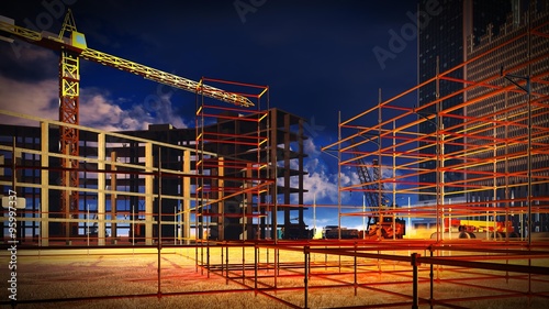 construction site at sunset
