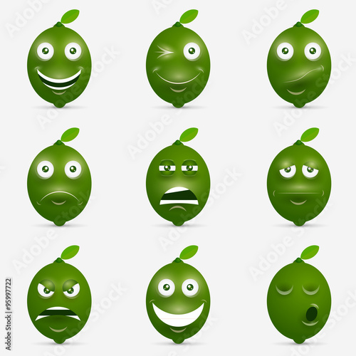 Cartoon illustration of  lime with  happy expression.