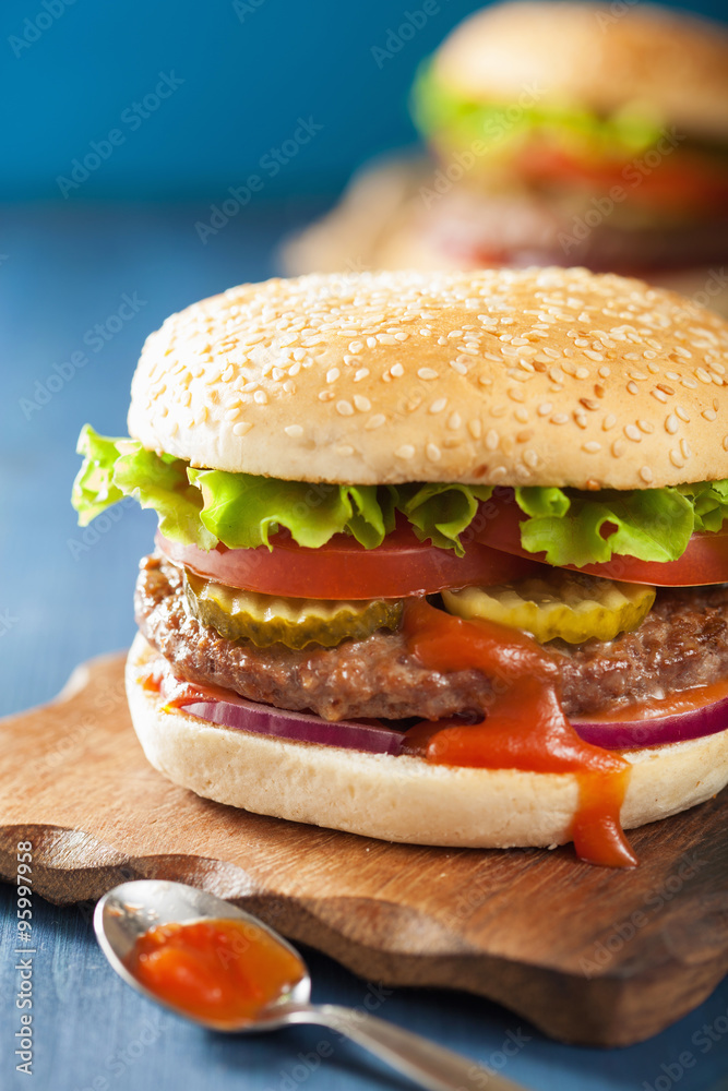 burger with beef patty lettuce onion tomato ketchup burger with beef patty lettuce onion tomato ketchup