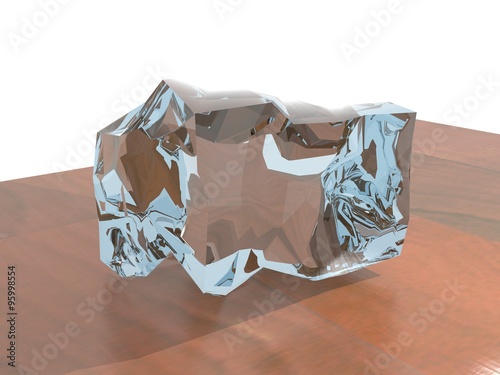 Deformed Glass Volume on Wooden Surface
