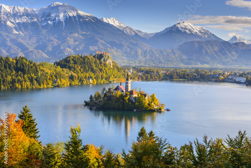 Panoramic view of Lake Bled from Mt. Osojnica, Slovenia photo