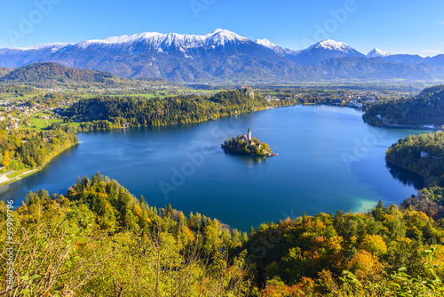 Obraz na płótnie Panoramic view of Lake Bled from Mt. Osojnica, Slovenia w salonie