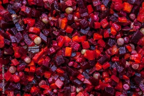 A mixture of chopped cooked vegetables