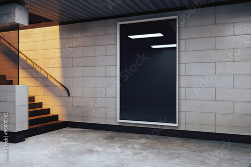 Blank black billboard in subway, mock up