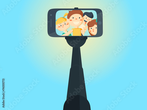 Selfie shots yong teenager school girls and boys vector illustration.