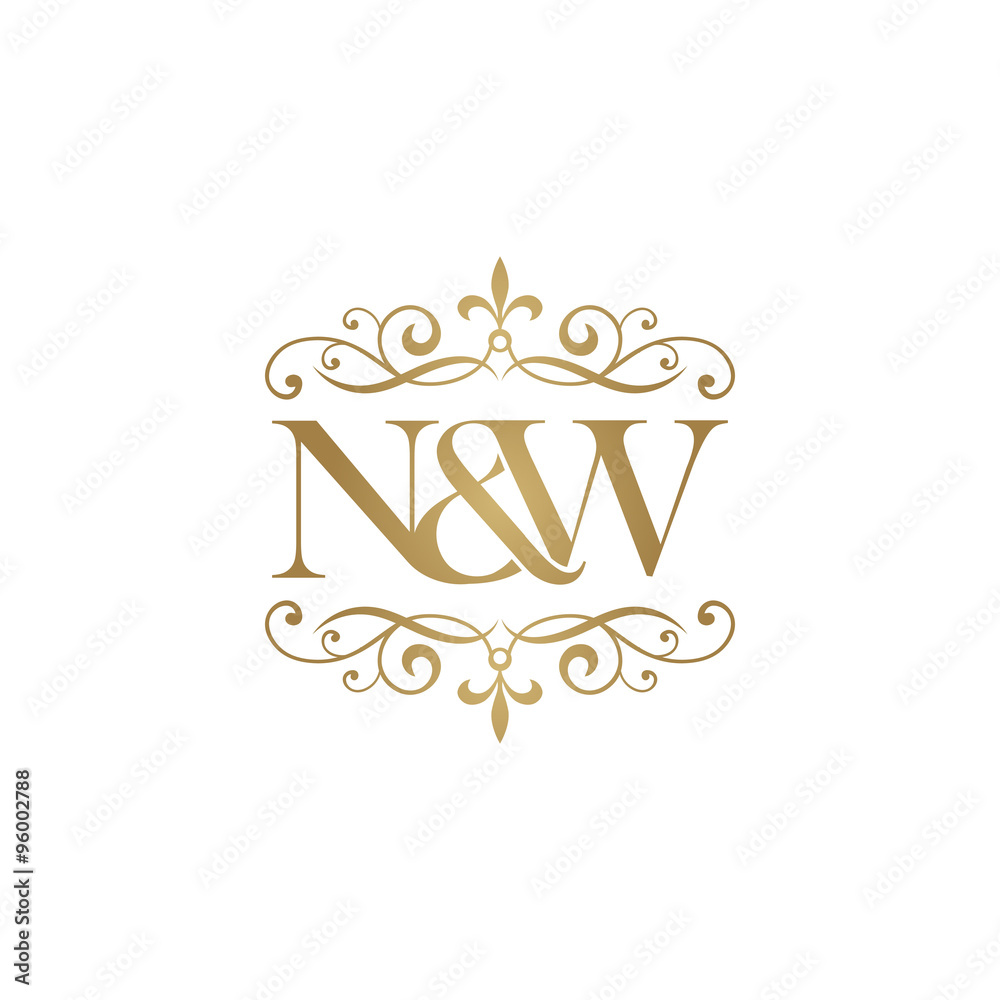 M&W Initial logo. Ornament ampersand monogram golden logo Stock Vector