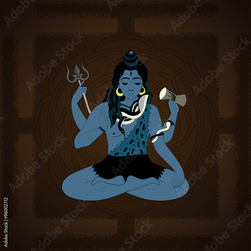 Lord Shiva. Hindu gods vector illustration. Indian Supreme God Shiva sitting in meditation.