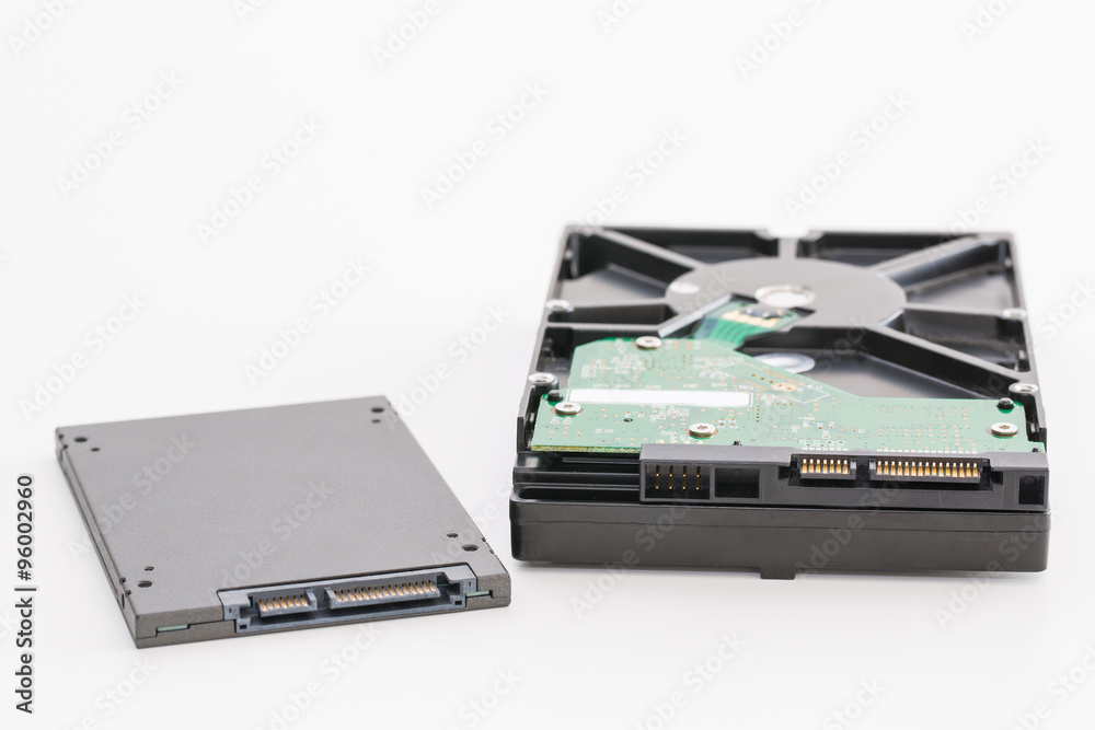 Hard disk next to ssd disk (solid state drive) Hard disk next to ssd disk (solid state drive)