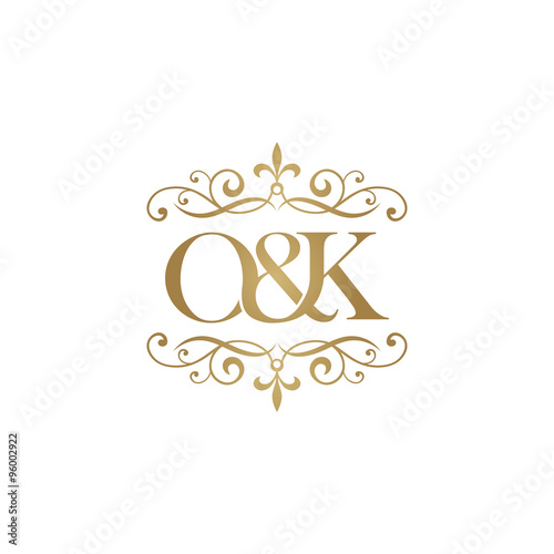 O&K Initial logo. Ornament ampersand monogram golden logo