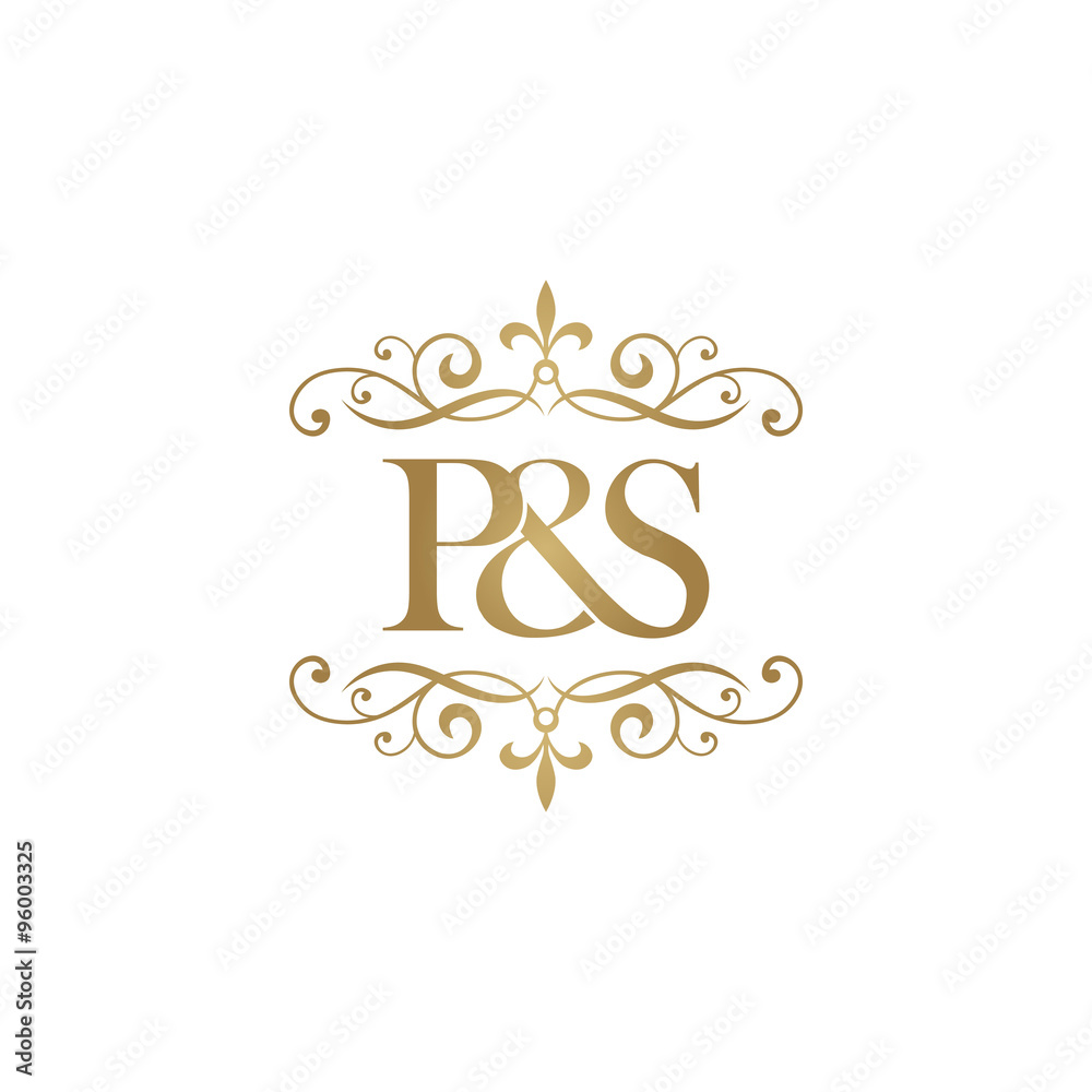 P&S Initial logo. Ornament ampersand monogram golden logo Stock Vector