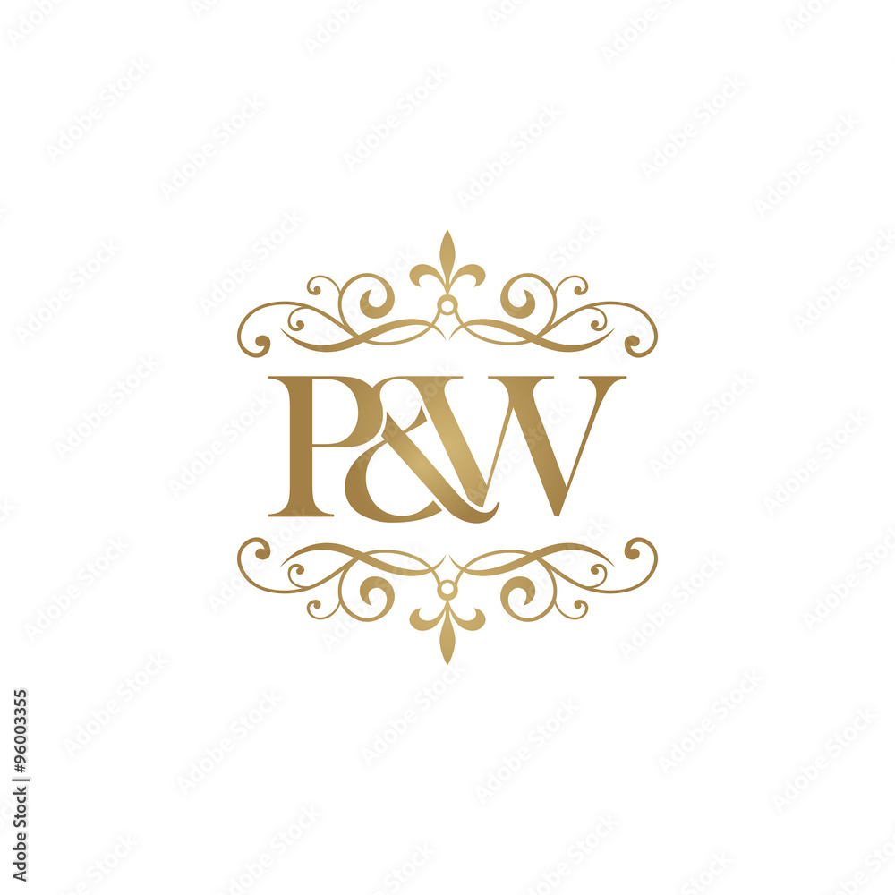 P&W Initial logo. Ornament ampersand monogram golden logo Stock Vector