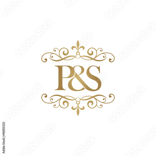 P&S Initial logo. Ornament ampersand monogram golden logo
