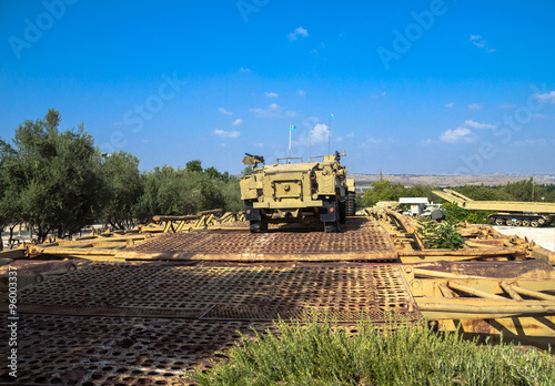 Fotografering M3 half-track carrier on Pontoon bridge