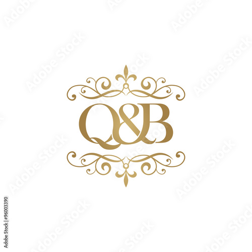 Q&B Initial logo. Ornament ampersand monogram golden logo