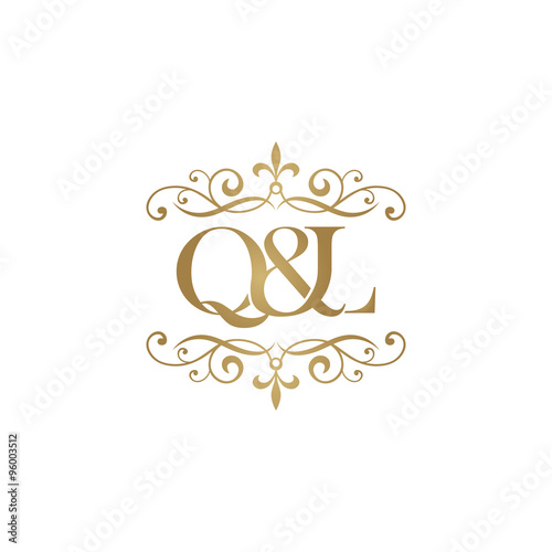 Q&L Initial logo. Ornament ampersand monogram golden logo