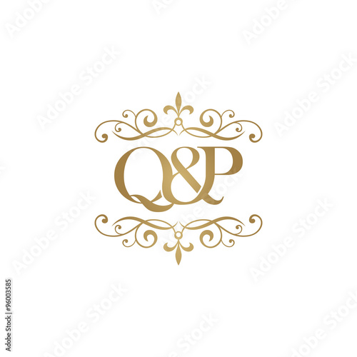 Q&P Initial logo. Ornament ampersand monogram golden logo