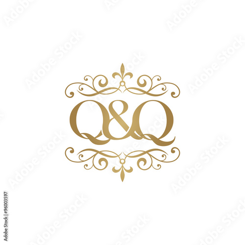 Q&Q Initial logo. Ornament ampersand monogram golden logo