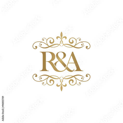 R&A Initial logo. Ornament ampersand monogram golden logo